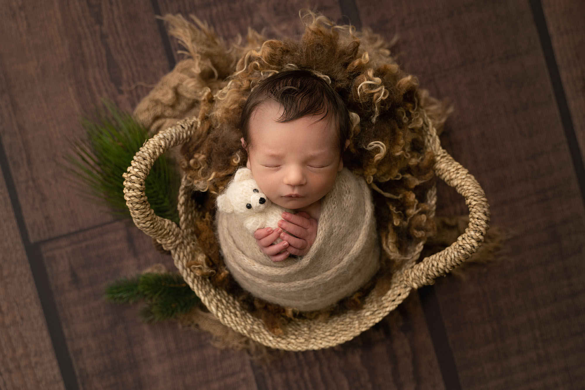 newborn photographer edinburgh photo of baby wrapped and posed in a basket